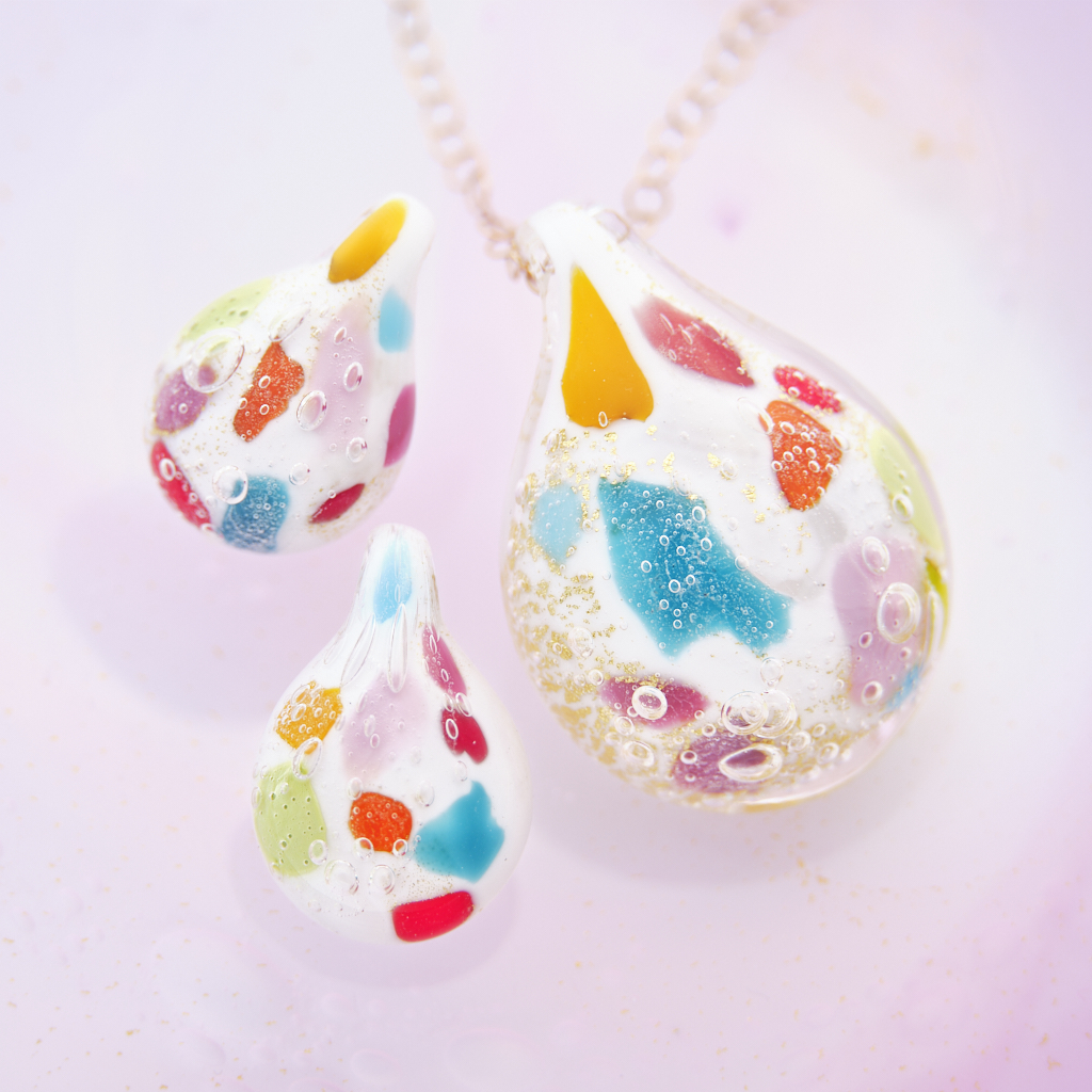 14Kgf天然石WinterWhite♡ポンポンピアス 14Kgf天然石WinterWhite